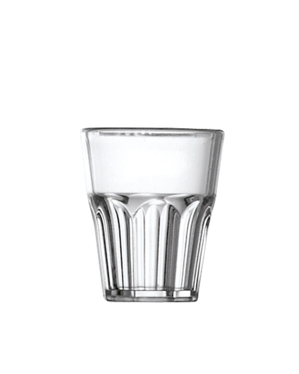 Customizable shot glasses with texts and Shot SAN 40cc logo. -Transparent unbreakable plastic
