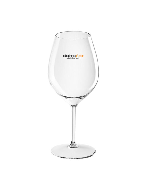 Wine glass personalized with text and logo Redone TT 510cc. -Transparent in unbreakable plastic