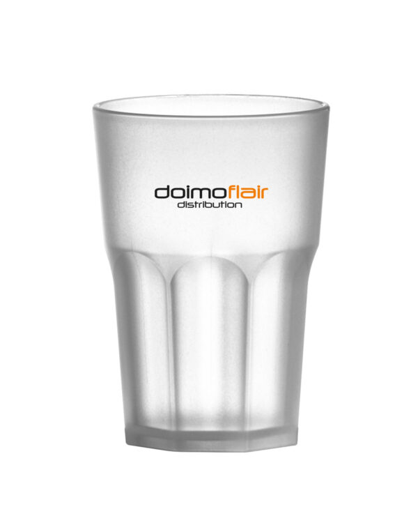 Anpassbares Cocktailglas mit Text und Granity PP 400cc Logo. Frost -Transparent aus bruchsicherem Kunststoff