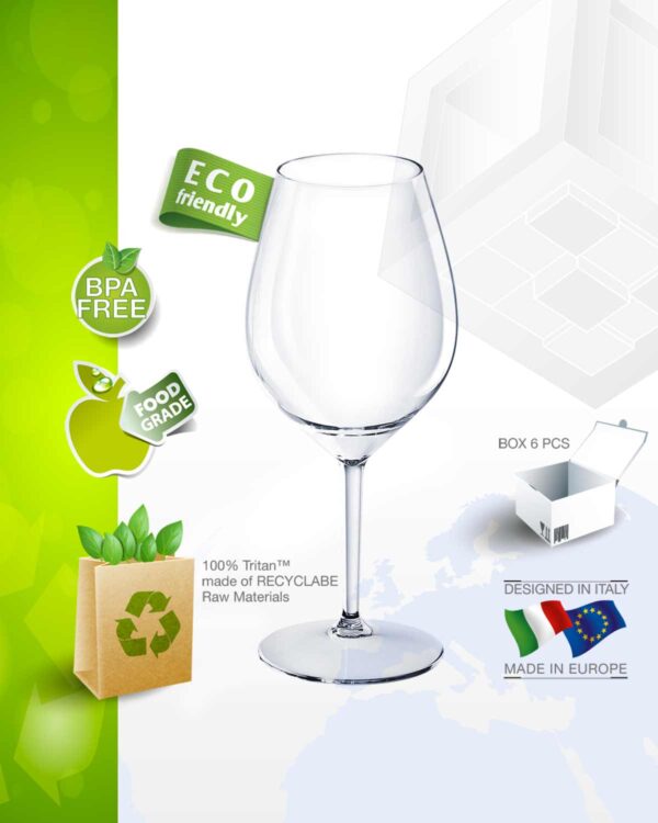 Wine glass personalized with text and logo Redone TT 510cc. -Transparent in unbreakable plastic