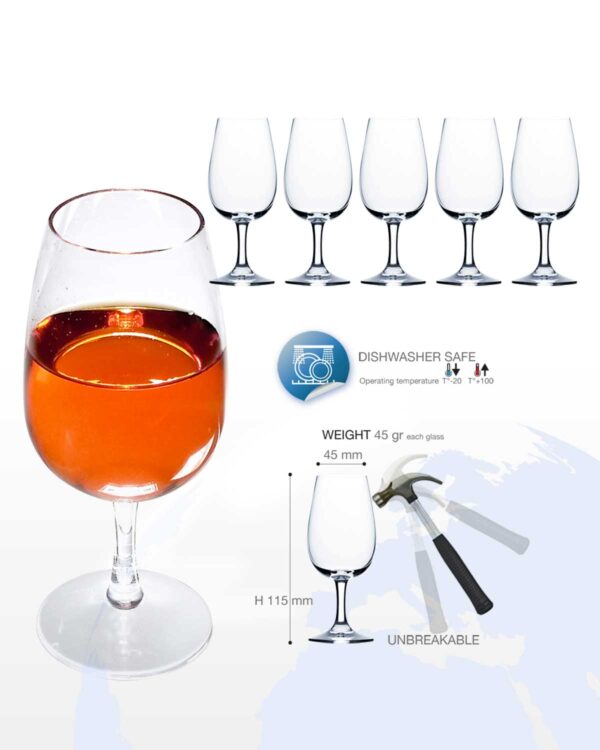 Customizable tasting glasses with texts and logo TT 225cc tasting glass. -Transparent in unbreakable plastic