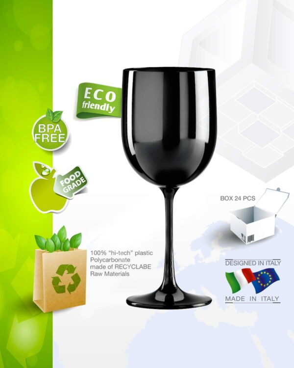 Wine glasses customizable with texts and logo Piscine PC 480cc. - black in unbreakable plastic