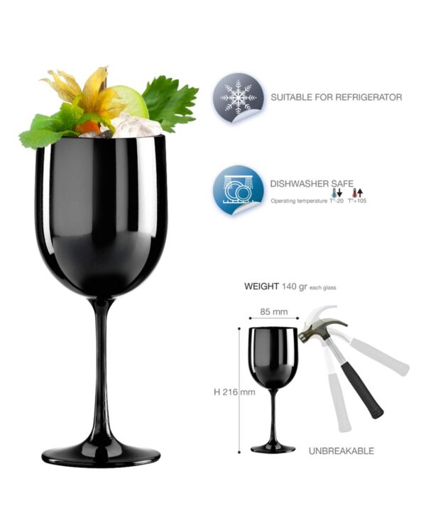 Wine glasses customizable with texts and logo Piscine PC 480cc. - black in unbreakable plastic